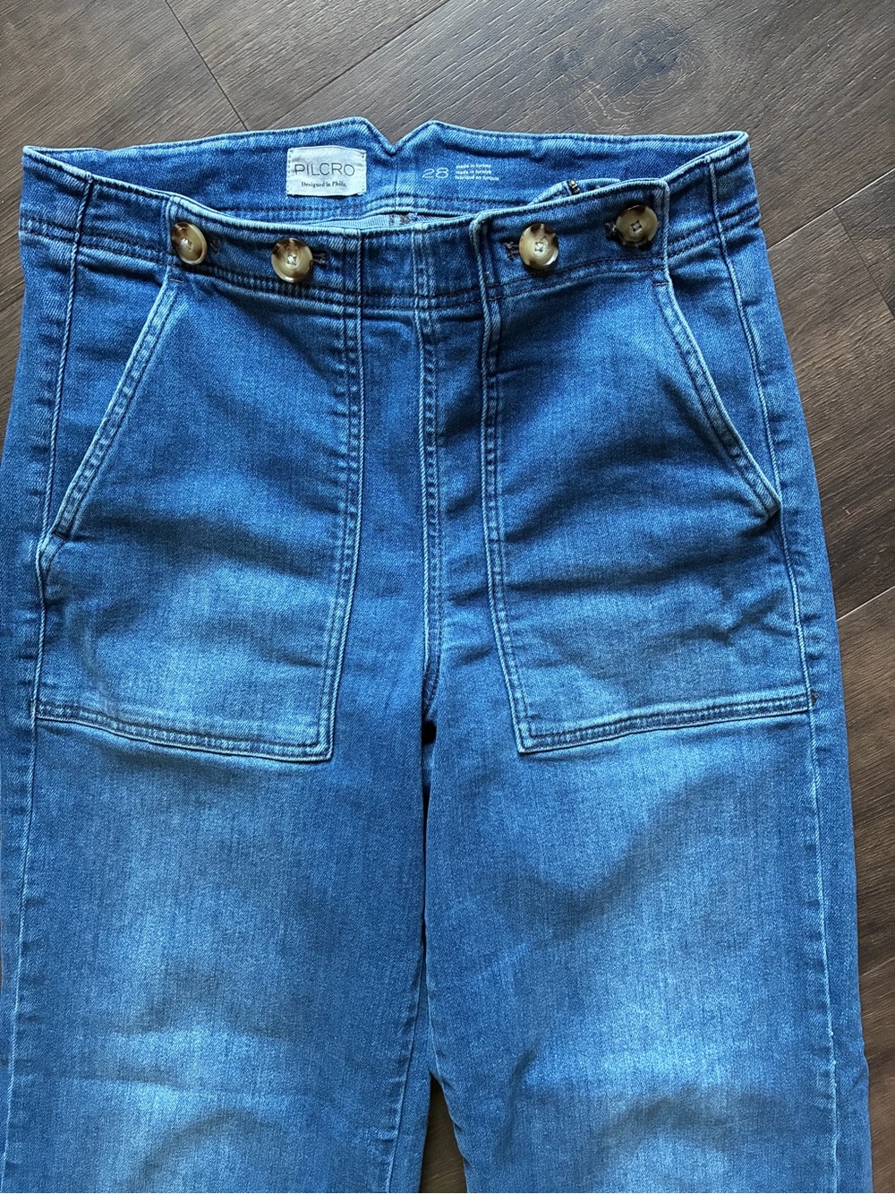 Pilcro Anthropologie 28 High Rise Wide Leg Cinch Back Jeans 31x31 - Picture 4 of 6